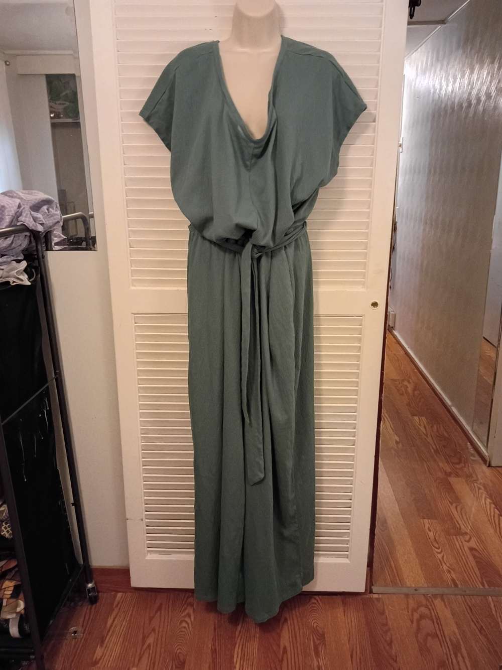 Cuddl Duds Olive Green Wide-Leg V-Neck Jumpsuit - Picture 2 of 4